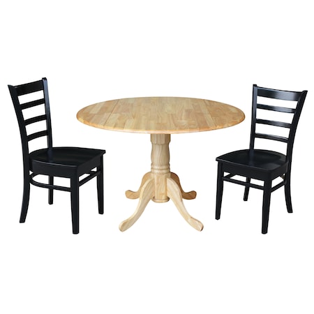 International Concepts 42 in. Dual Drop Leaf Table with 2 Ladder Back Dining Chairs - 3 Piece Dining Set K01-42DP-C46-617P